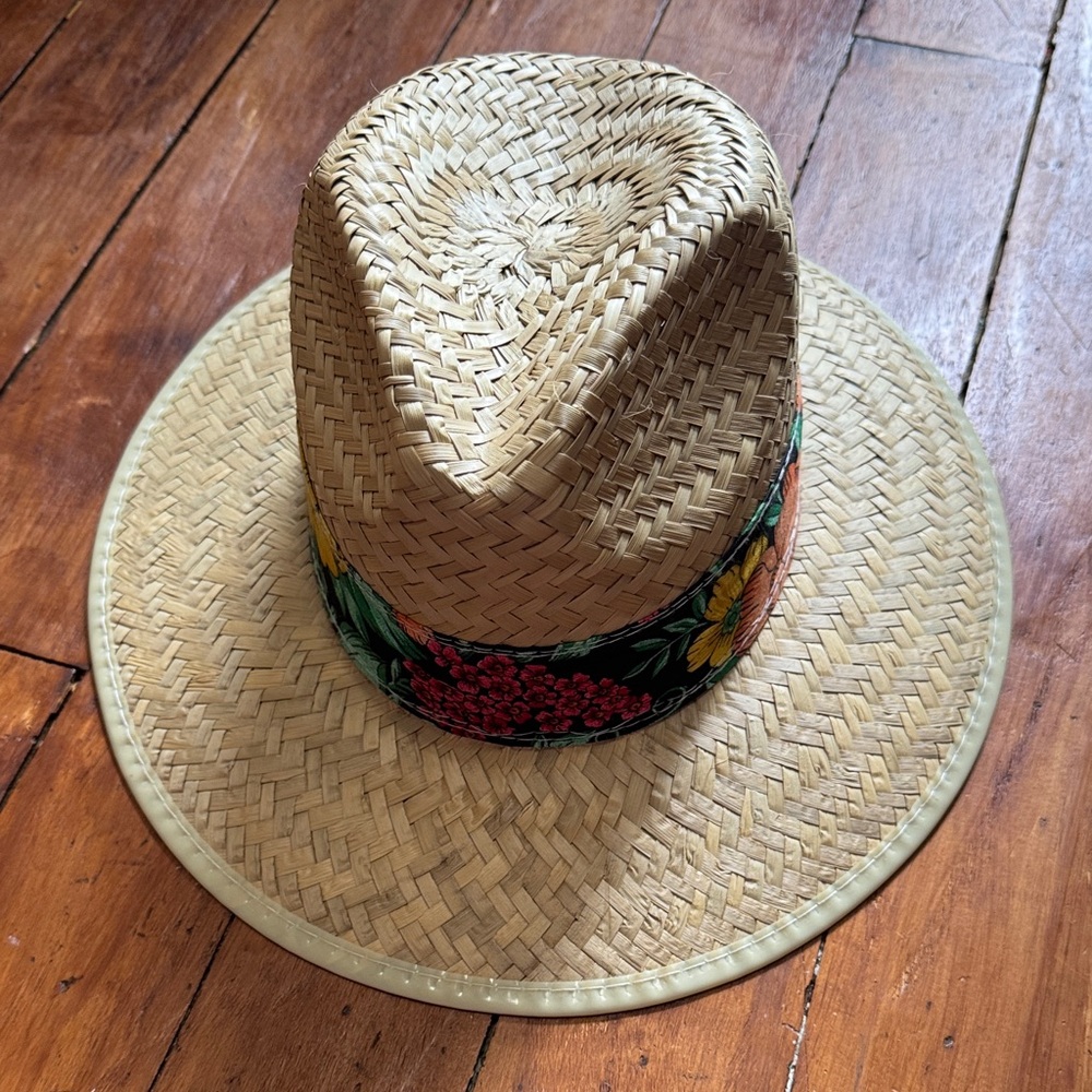 Straw Sun Hat with Floral Band - Natural